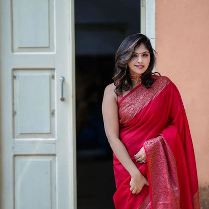 Red and Gold Soft Silk Saree with Zari Work